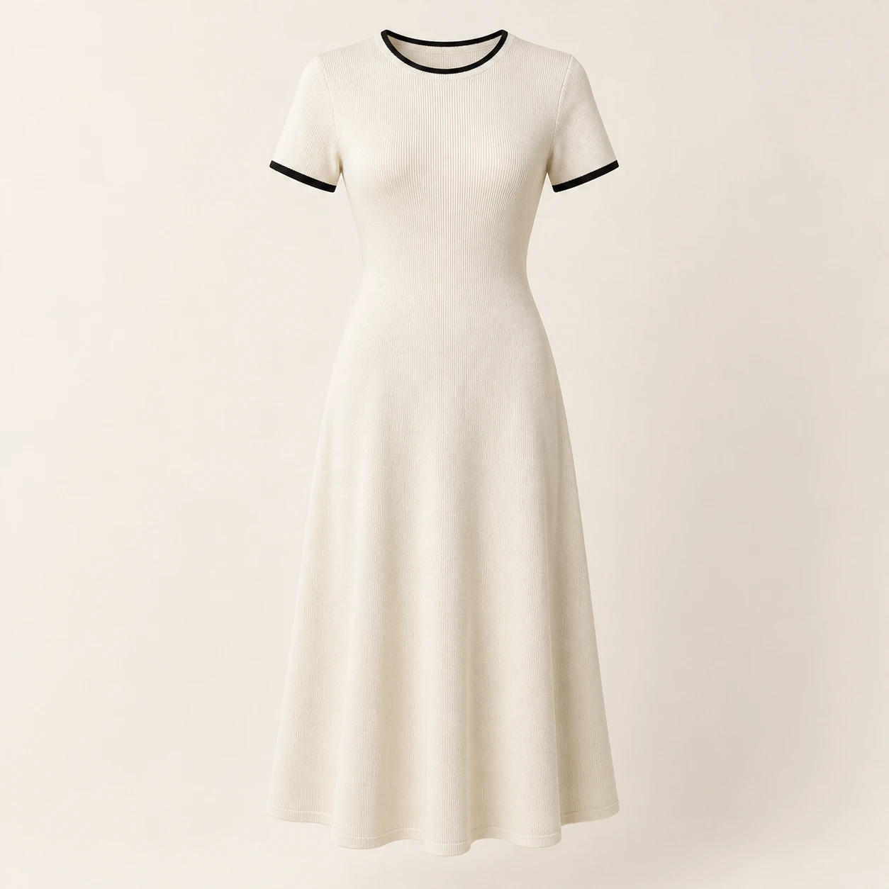 Ivory / Black Colette Contrast-Trim Dress