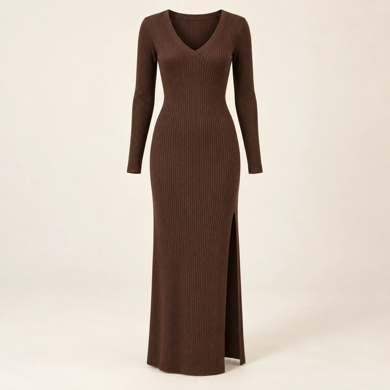 Chocolate Vivienne Ribbed Maxi Dress