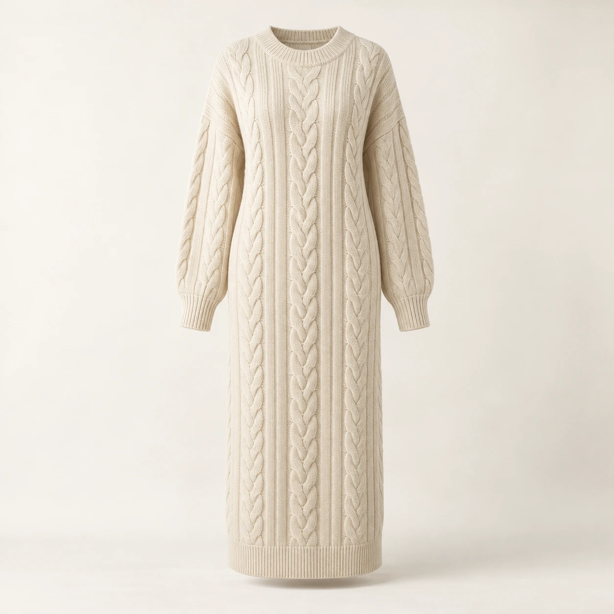 Cream Margot Cable-Knit Dress